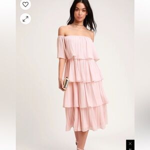 NWT-Gala Ready Blush Pink Off-the-Shoulder Ruffle Midi Dress